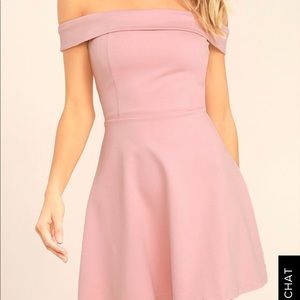 PINK OFF-THE-SHOULDER SKATER DRESS